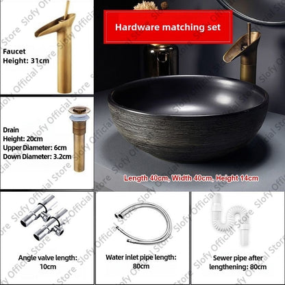 Retro Art Ceramic Sink Multiple Styles Black Washbasin Single Bowl Low-Key Luxury Countertop Basins For Household Hotel Bathroom