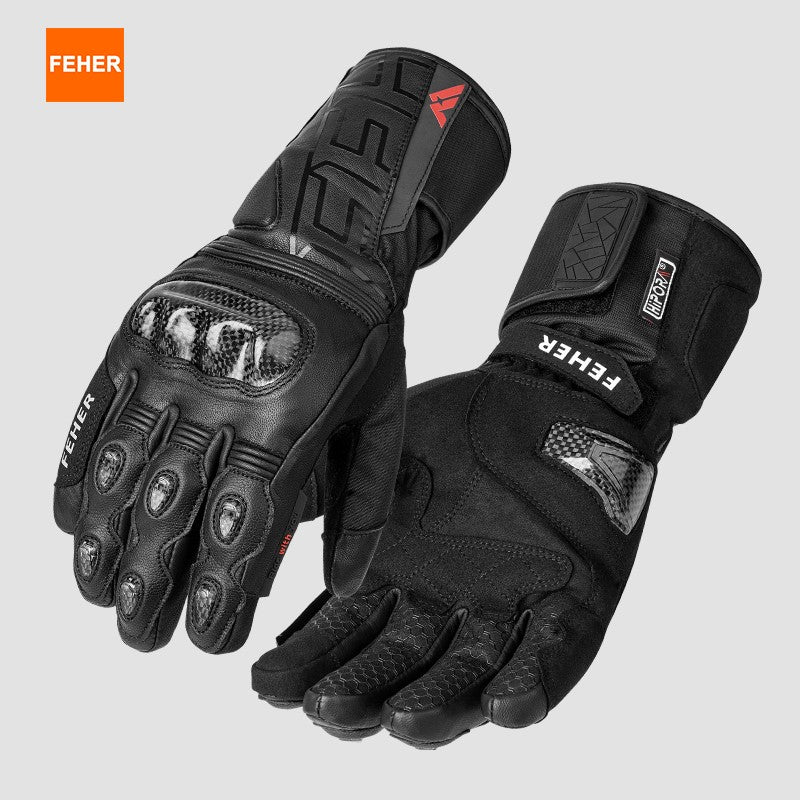 Luvas de Inverno FEHER para Moto Couro Touchscreen Quente Impermeável Junta de Dedo em Fibra de Carbono Luvas de Motociclismo