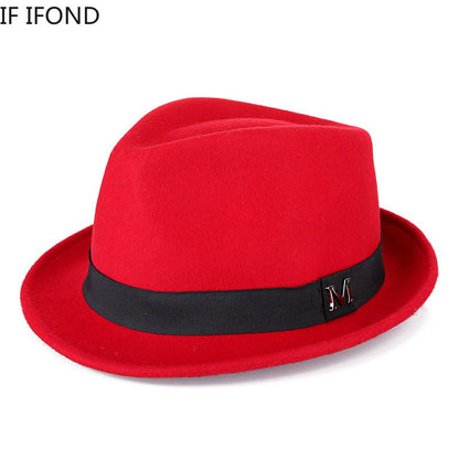 Men Winter Thick Warm Felt Fedora Hats Wool Gentleman Jazz Cap Homburg Male Classical Narrow Brim Top Hat