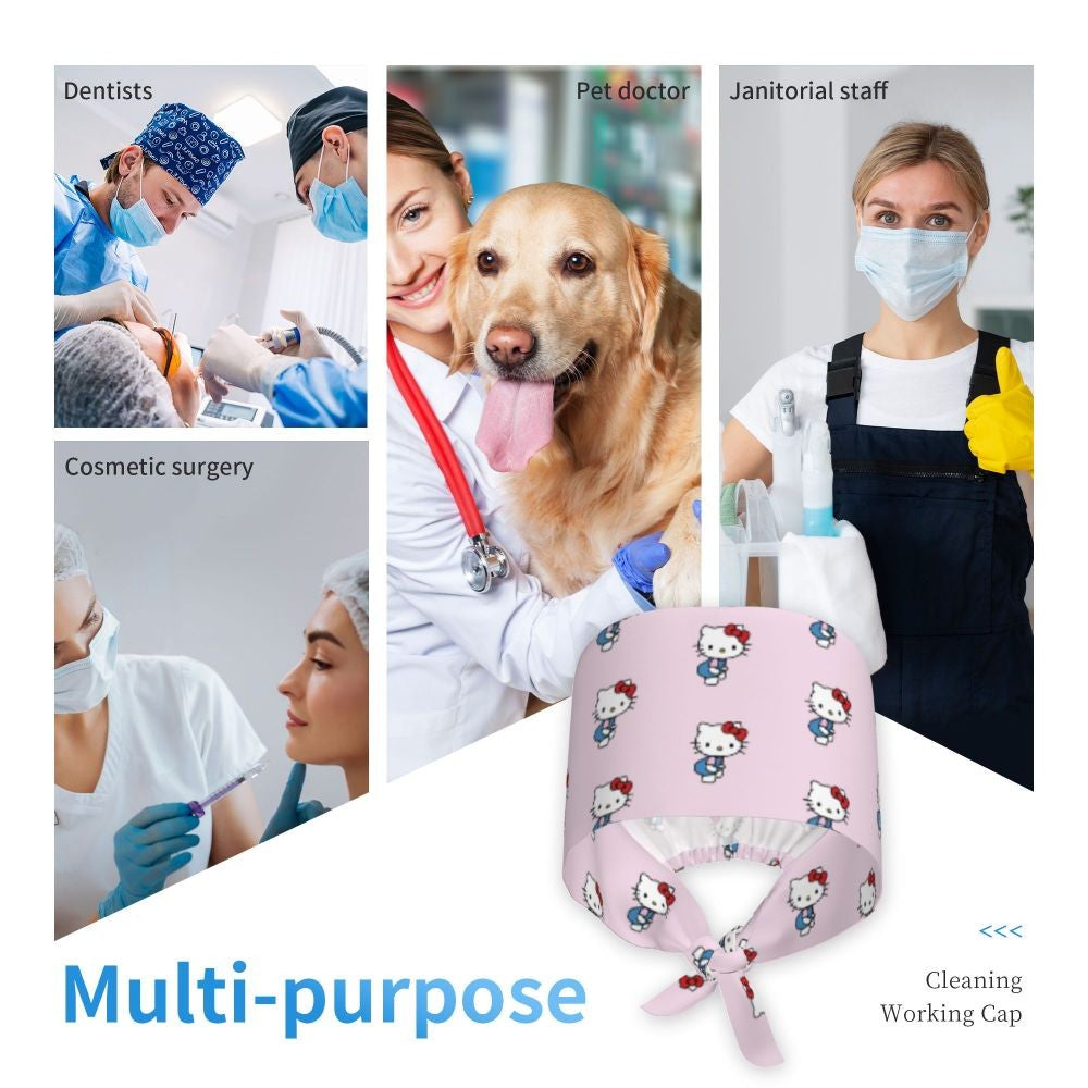 Custom Hello Kitty Medical Staff Scrubs Hat Women Men Cartoon Chara For Chef Hat Scrub Caps