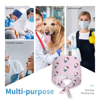 Custom Hello Kitty Medical Staff Scrubs Hat Women Men Cartoon Chara For Chef Hat Scrub Caps