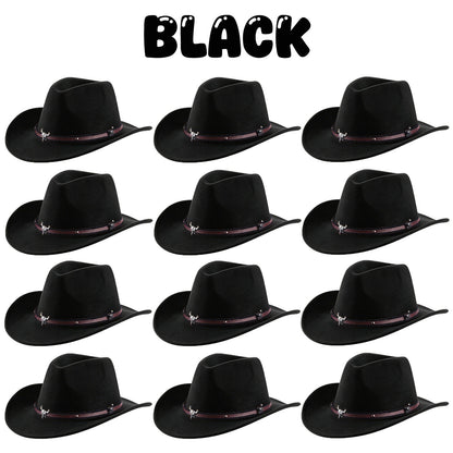 4-24Pcs Western Cowboy Hat for Men Women Adjustable Felt Cowgirl Hats Wide Brim Fedoras Hat for Adult Bachelor Party Costume