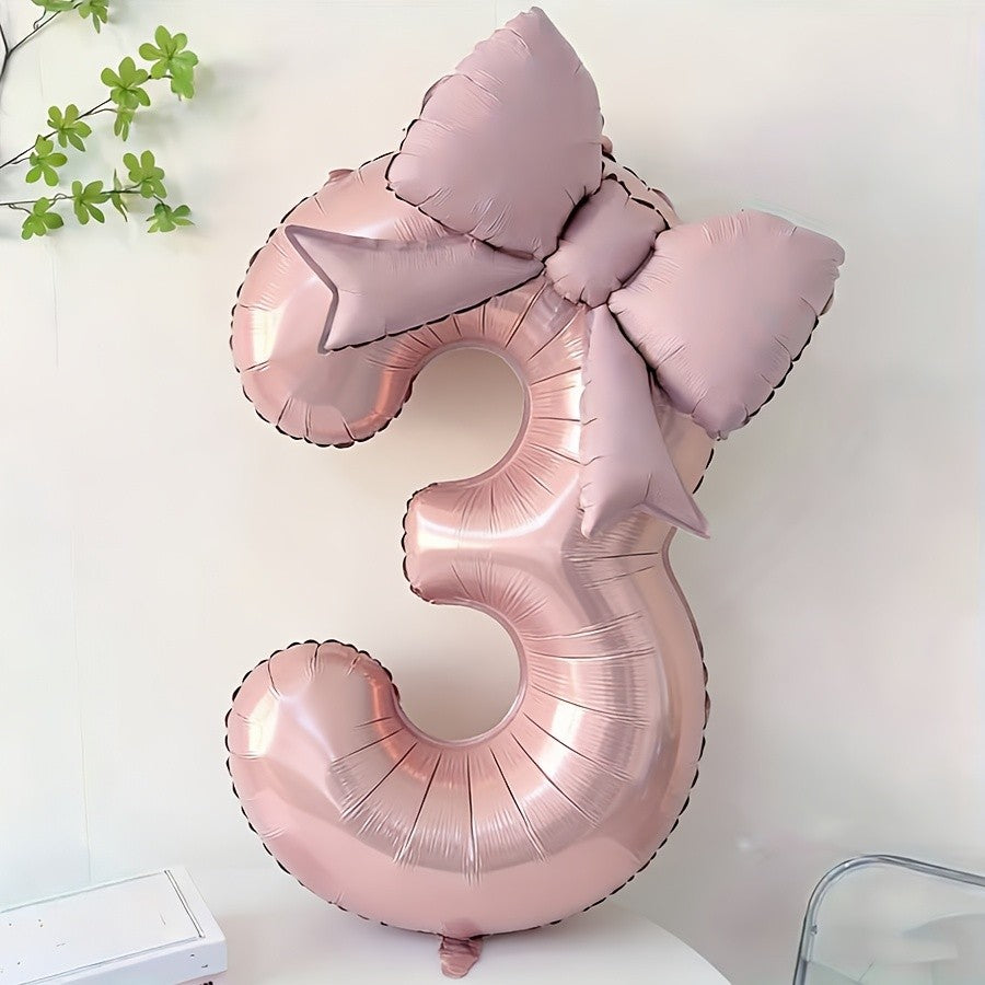 32 Inch Pink Number 0-9 Foil Balloon with Bow – Ideal for Girls Wedding Birthday Party Decorations