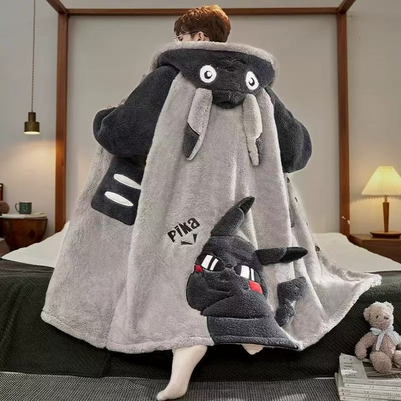 Gengar Pajamas Suit Anime Pokemon Winter Coral Fleece Nightgown Large Size of Thickened Warm Cartoon Men Hooded Home Suit Set