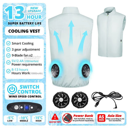 2024 Cool Vest Wearable Cooling Fan Vest Air-conditioned Clothes Cooling 13 Hours for High Temperature Work Fishing Vest Hiking