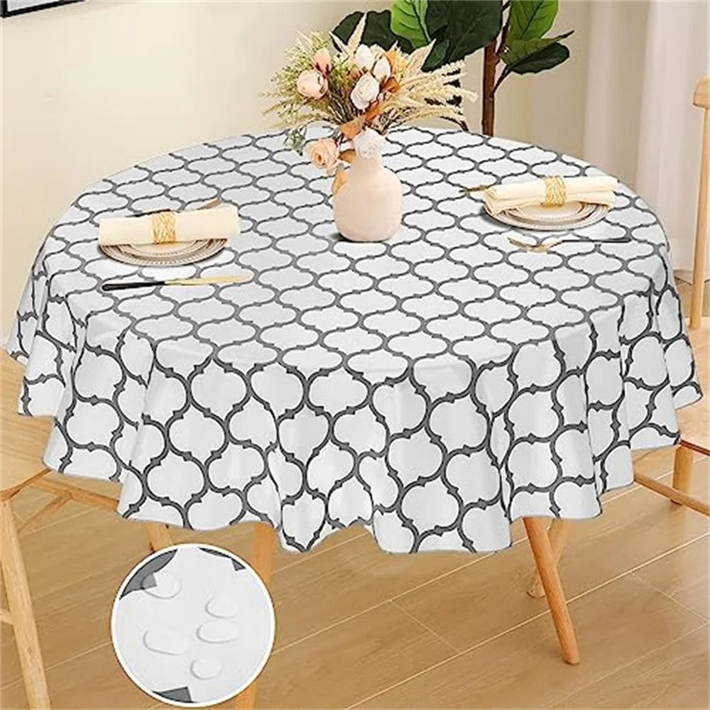 Homaxy Waterproof Tablecloth Heat-Resistant Round PVC Table Cloth For Wedding Kitchen Dining Desk Moroccan Table Coat Wash Cover