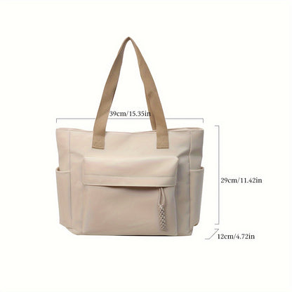 Nylon Tote Bag with Multiple Pocket Lightweight Foldable Design for Office Commute Shopping Fitness Storage Handbag Shoulder Bag