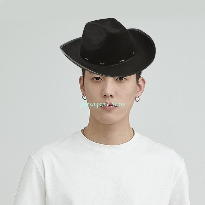 Y88A Cowboy Hat with Adjustable Rope Cowgirls Big Brim Party Accessory