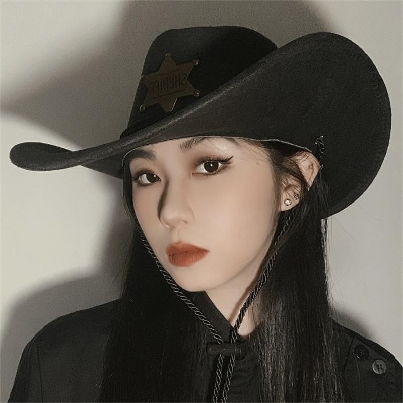 Western Cowboy Hat Retro Sheriff Cap Sunscreen With Wind Rope Hat Men And Women Horseback Riding Tourism Fishing Sunshade Cap