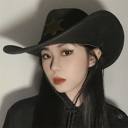Western Cowboy Hat Retro Sheriff Cap Sunscreen With Wind Rope Hat Men And Women Horseback Riding Tourism Fishing Sunshade Cap