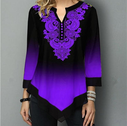 Shirt Women Spring Summer Blouse 3/4 Sleeve Casual Printing Female Fashion Shirt Tees Tops  5XL StreetShirt