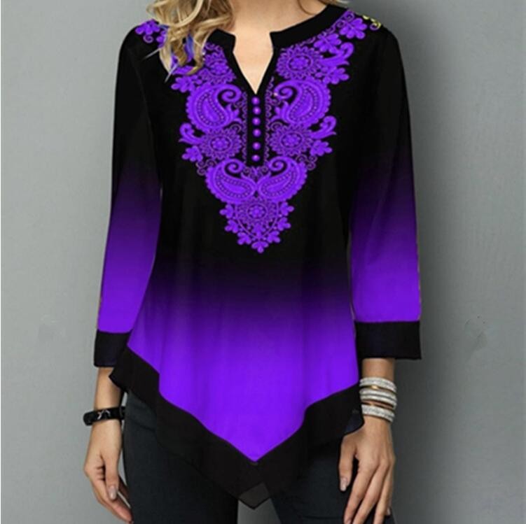 Shirt Women Spring Summer Blouse 3/4 Sleeve Casual Printing Female Fashion Shirt Tees Tops  5XL StreetShirt