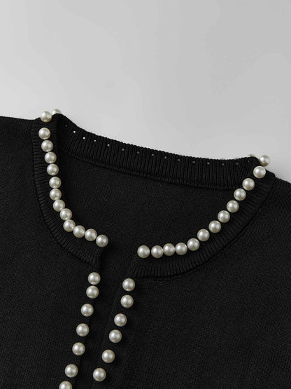 Women s Winter Warm Knitted Cardigan Sweater Coat Long Sleeve Open Front Pearl Embellished Casual Knitwear Pullover