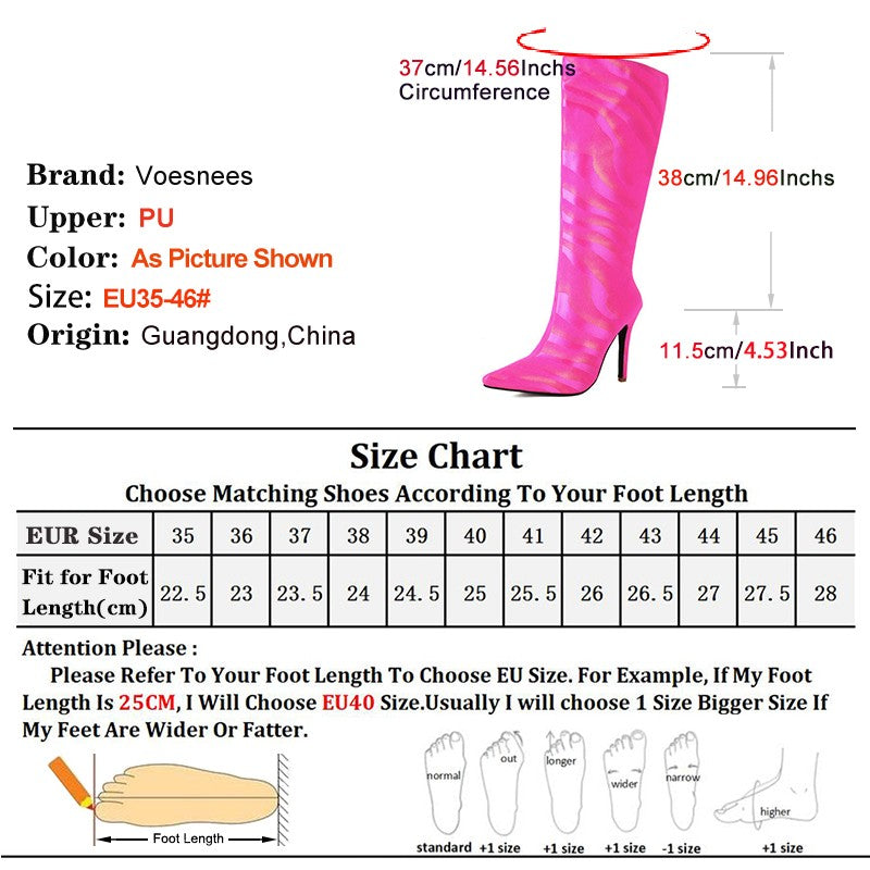Ladies High Heel Boots Fashion Pointed French Stiletto Heels Office Long Boots Large Size Knee-High Women Shoes Winter Footwear