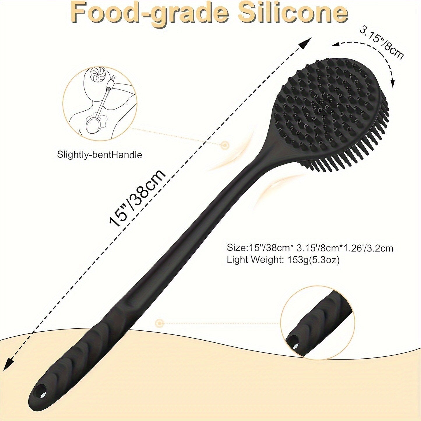 Long Handle Back Scrubber Brush - Exfoliating Body Brush for Shower, Bath & Spa | Soft Skin Massager for Men/Women
