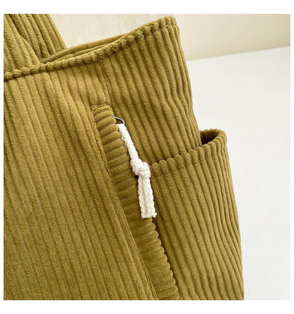 Casual Corduroy Handbag with Zipper Closure Light and Large Capacity Fixed Shoulder Strap Solid Color Daily Commuter Handbag