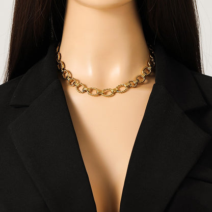GANEMLY Conjunto de colar e pulseira de corrente de metal de aço inoxidável 316L para mulheres, gargantilhas de estilo punk, joias à prova d'água, presente feminino