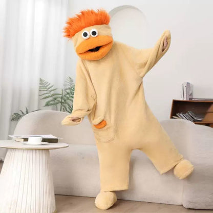 Funny Big Mouth Monster Onesie Pajamas Fluffy Coral Fleece Hooded Loungewear with Pocket Cartoon Party Costume