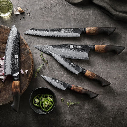XINZUO 1-5PCS Damascus Steel Kitchen Knife 10Cr15CoMov Steel Core Chopping Vegetables And Fruits Household Kitchen Knife
