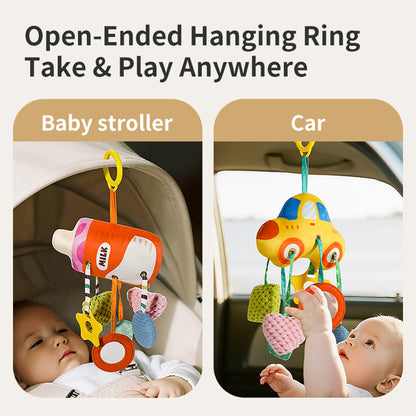 Brinquedo de sucção para carro de bebê, mamadeira, pingente de brinquedo Lala para bebê, chocalho de corda para recém-nascido, enfeite para pendurar no assento do carro, acessório calmante