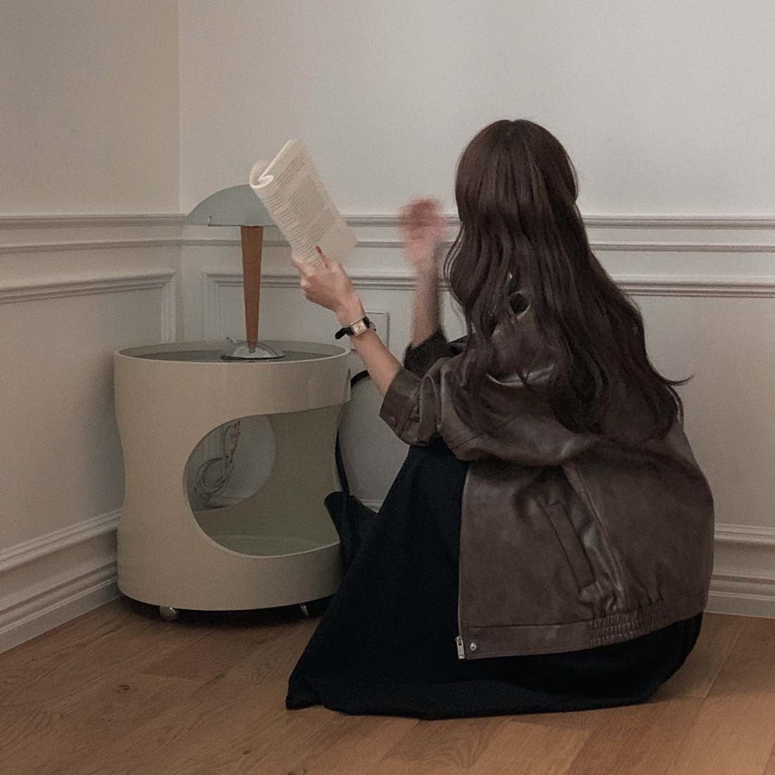 Sli Loose PU Leather Jaet Women's Chic Retro Collar Versatile BF Sle Motorcycle Clothes Trendy Long Sve Zipper