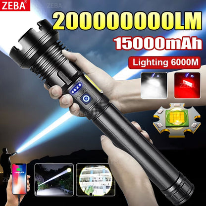 High Power 10000000LM XHP390 Flashlight Rechargeable Strong Light Super Bright Lamp Military Tactical Lantern Camp Outdoor Torch