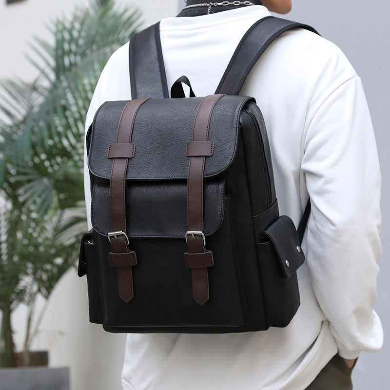 2023 Men Backpack PU Leather Bagpack Large Laptop Backpacks Male Mochilas Black Schoolbag For Teenagers Boys Brown Sac A Dos