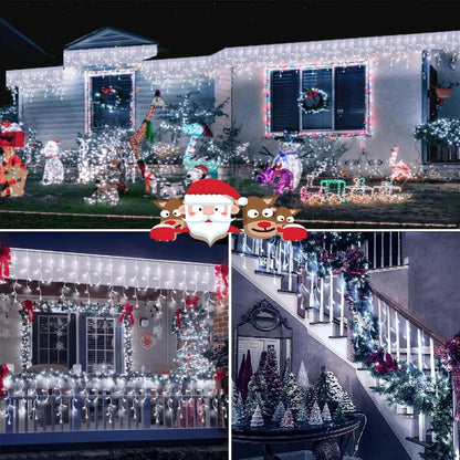 Christmas Lights Outdoor Waterproof Solar Curtain Icicle Lights Eaves Decor String Lights for Yard Party Holiday Decorations