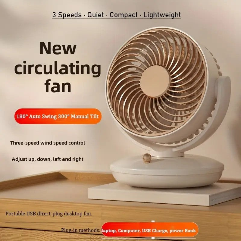 USB Plug in small Desktop Fan 6 inch Table fan 3 Speed 140° Manual Tilt and 120° Auto Oscillation For Home Office Bedroom