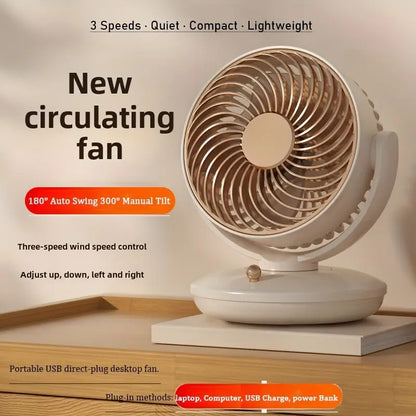 USB Plug in small Desktop Fan 6 inch Table fan 3 Speed 140° Manual Tilt and 120° Auto Oscillation For Home Office Bedroom