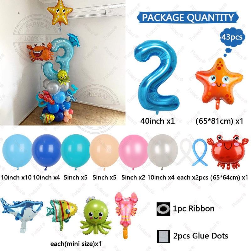 43Pcs Sea World Ocean Animal Balloons Set Birthday Party Decorations Kids Baby Shower Boy Under The Sea Party Supplies 2025