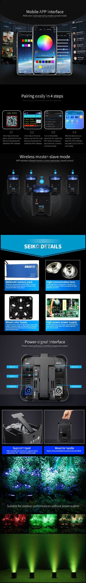 SHEHDS 4Pcs/6pcs/8pcs Wireless Remote Control Wifi APP Smart LED Par 6x18W 6in1 RGBAW+UV Battery lamp For DJ Disco