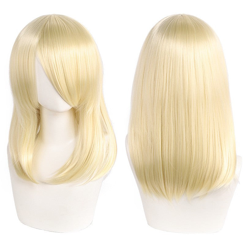 Peruca de Cosplay Média de Alta Qualidade 40cm com Franja Preta Loira Rosa Vermelha Azul Roxo Resistente ao Calor Perucas de Cabelo Sintético