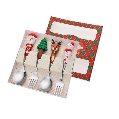Conjunto de Talheres de Natal de Aço Inoxidável Garfos e Colheres de Sobremesa Utensílio de Cozinha para Jantares e Ocasiões Especiais