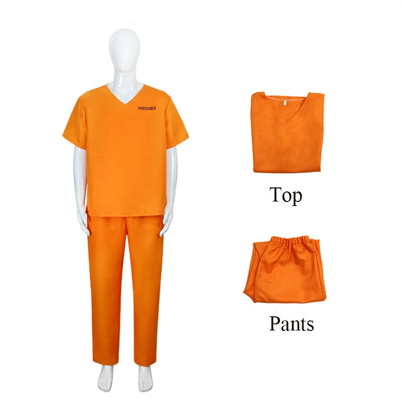 Unisex Adult Convict Carnival Halloween Fancy Dress Up Incarcerated Uniform Outfit Orange Prisoner Costume For Men