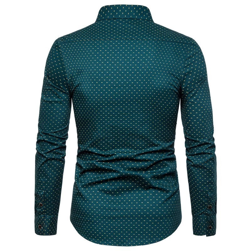 2026 Spring Men's Long-sleeved Shirt, Single-breasted Lapel Cotton Shirts, Blue