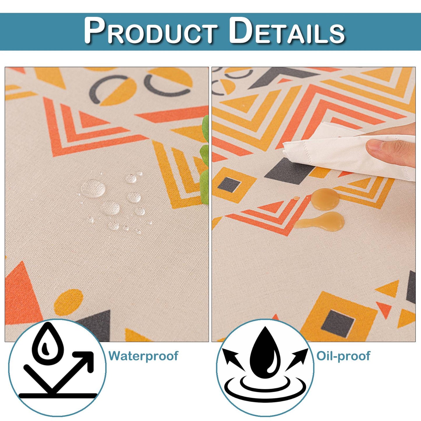 Vintage Boho Tassel Table Cloth Waterproof Cotton Linen Bohemian Tablecloth Patio Outdoor Wrinkle Free Table Protector Covers