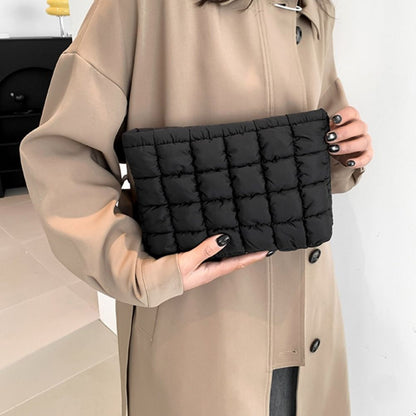 Fashion Puffy Quilted Padded Makeup Bag Zipper Storage Bag Cotton Clutch Bag Handbag Solid Color Cosmetic Bag Lady