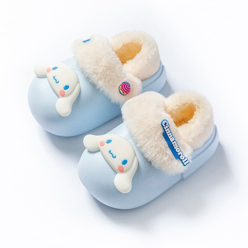 2024 New Winter Warm Cute Cartoon Indoor Mule Soft Non-slip Fluffy Slippers For Kids Teen Boys Girls Children Home Cotton Shoes