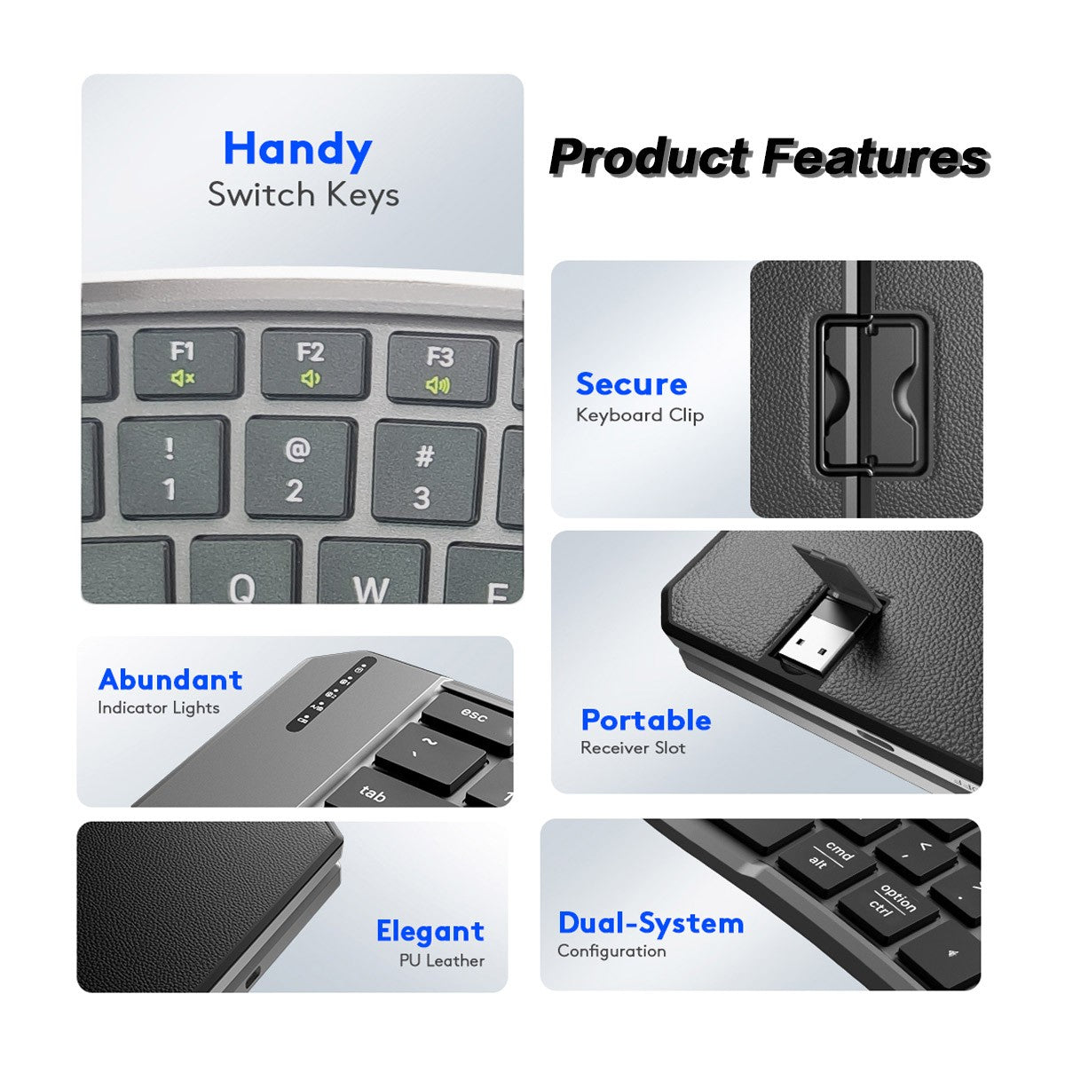 Teclado Bluetooth Dobrável Ergonômico, Teclado Portátil Compacto Dividido para Viagens de Negócios, Teclado Sem Fio Recarregável Dobrável