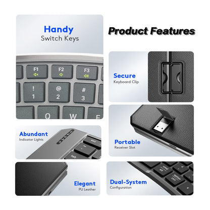 Teclado Bluetooth Dobrável Ergonômico, Teclado Portátil Compacto Dividido para Viagens de Negócios, Teclado Sem Fio Recarregável Dobrável