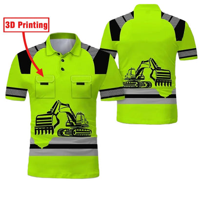 Construction Site Project Quick Dry Men's Polo Shirt Stripe 3D Printing Short Sleeve  Breathable Loose Work Clothes Wholesale
