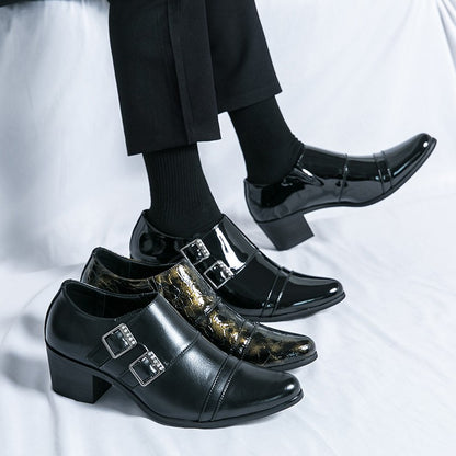 Fashion Buckle Leather Shoes For Men Big Size 46 Pointed Dress Shoes Man Quality Bussiness High Heels Shoes Man chaussure hommes