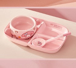 Children'S Breakfast Ceramic Dinnerware Set With Dividers Aesthetic Meal Plate And Bowl For Home Kitchen Dining Bar