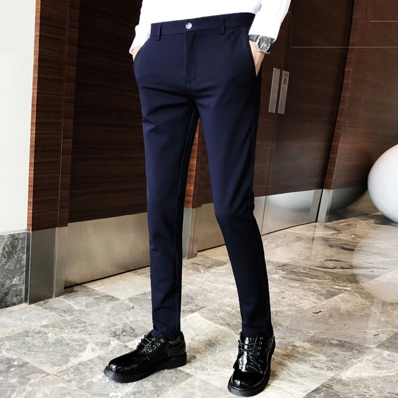 Fluid Tressed Man Suits Pants Black Office Slim Fit Trousers for Men Work Draped Clothes Offer Chinese Homme Spring Thin Casual