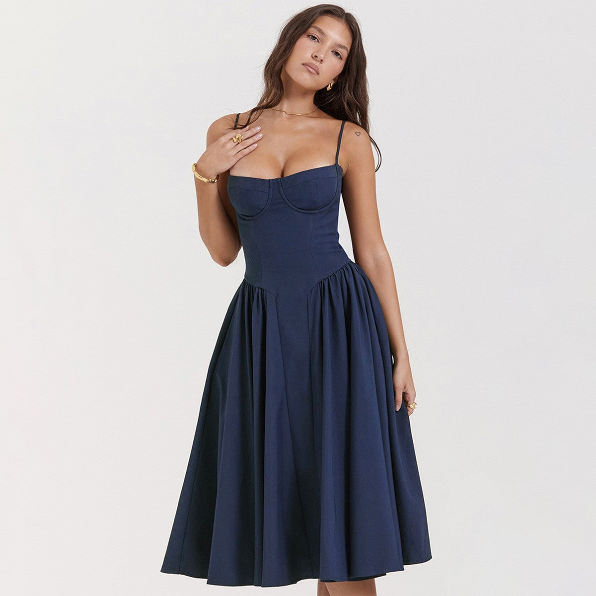 Summer Women Elegant Sleeveless Backless Pleated Dresses Lady Sexy Solid Sling M