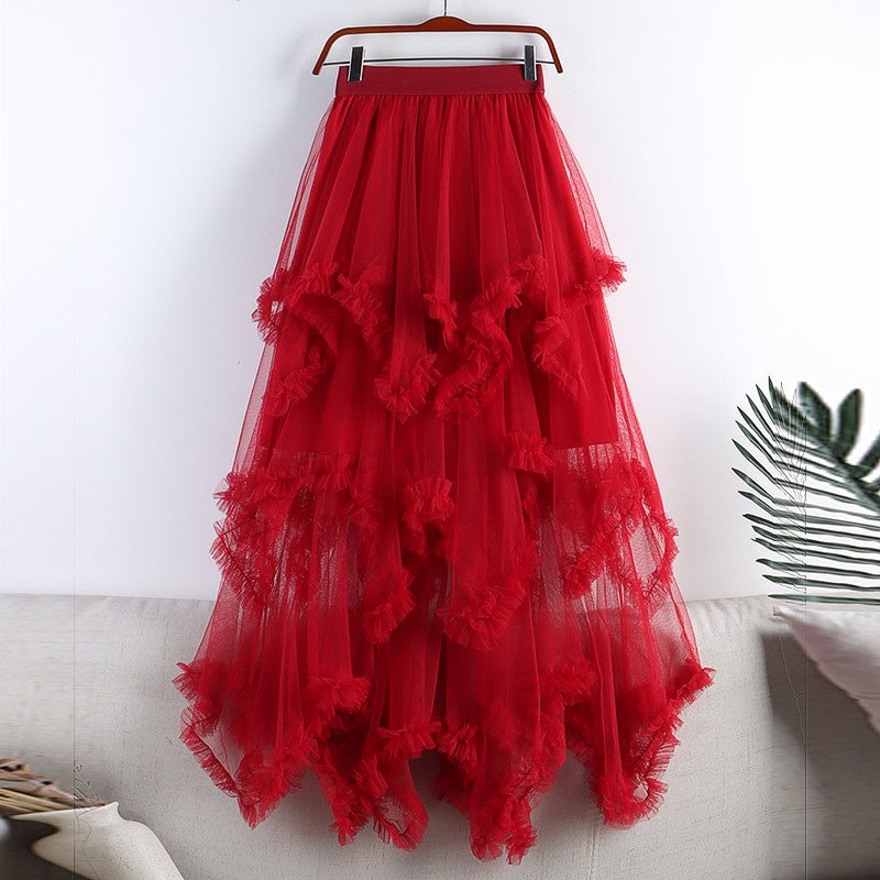 TIGENA Tutu Tulle Long Skirt for Women 2023 New Summer Korean Aesthetic Cute Irregular Mesh High Waist Maxi Skirt Female Purple