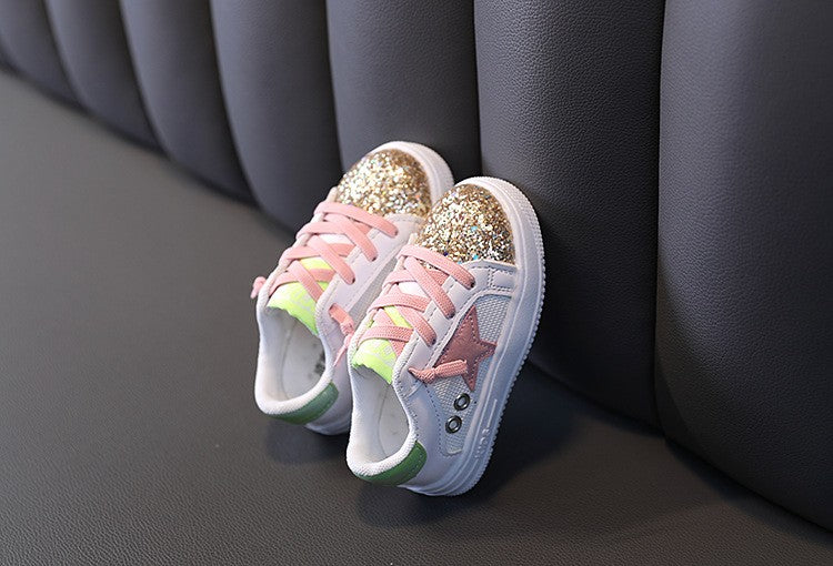 Kids Sneakers 2022 Spring Girls Fashion Glittering and Antiskid Children Chunky Sneakers Baby Shoes Casual Sport Running Sneaker