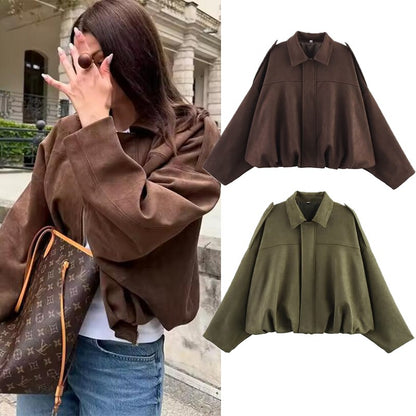 TFMLN Autumn Women Fashion Bomber Jackets Casual Soft Lantern Long Sleeve Oversized Coat  Female Short Zipper Outwear ?