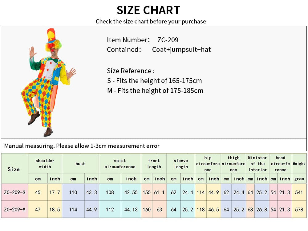 Clown Role-playing Costume Clown Uniform Anime Style Fantasy Circus Costume Set Halloween Carnival Party Costume